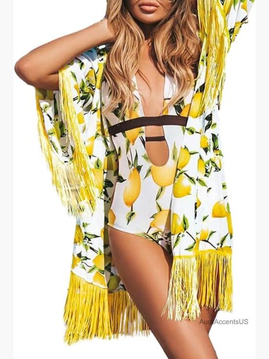 Tops - Sheer Chiffon Kimono Cardigan Cover Up Long Sleeve Loose Fit Beach Boho Top